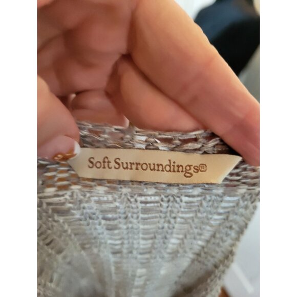 Soft Surroundings Gray/White Faux Wrap Twisted Sweater L Minimal Neutral Chic - Picture 7 of 9